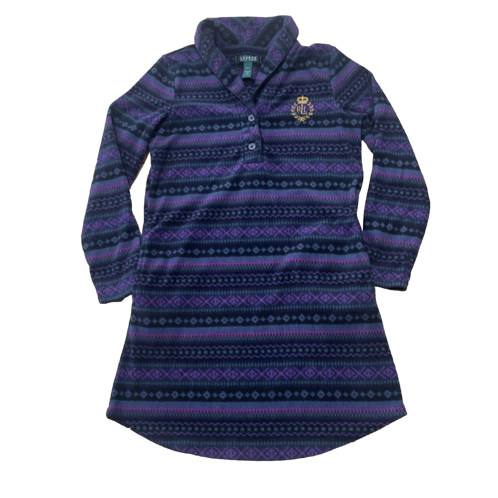 Lauren Ralph Lauren Sweater Dress Women Xs Purple Green Fleece Aztec Western Y2k